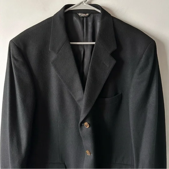 Bill Blass Blazer Men's 44L Black Single Breasted 3 Button 100% Cashmere